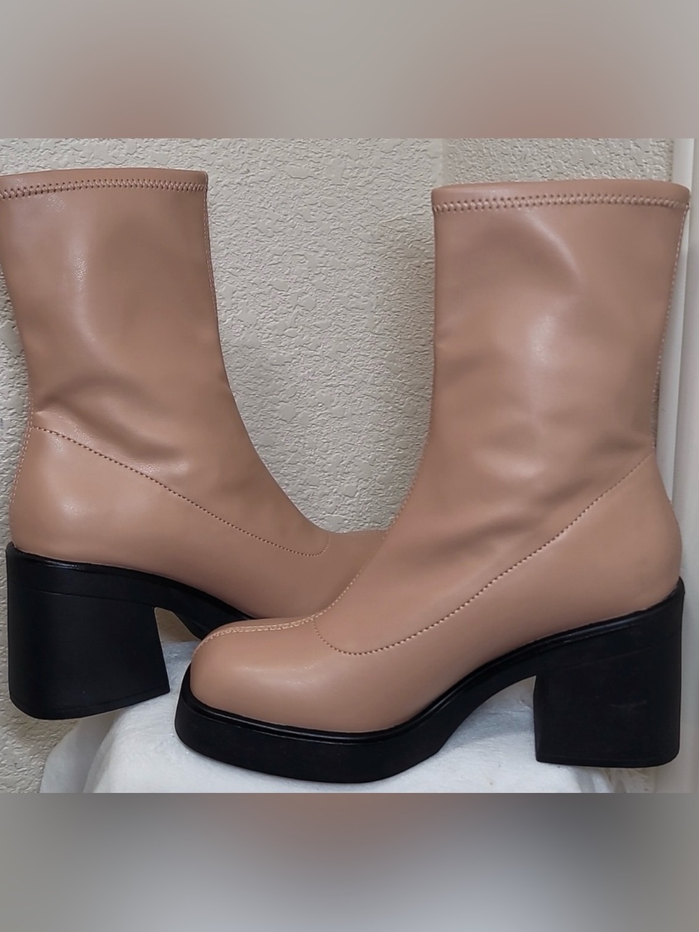 Call It Spring Steffanie Blush Nude Platform Block Heel Ankle Boots